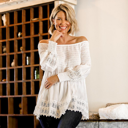 Off-Shoulder Lace Trim Blouse