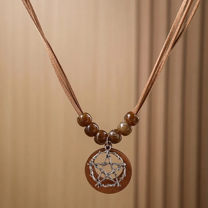 Brown Beaded Pentagram Necklace
